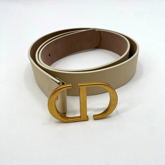 Christian Dior cream Gold CD Montaigne Logo Leather Belt